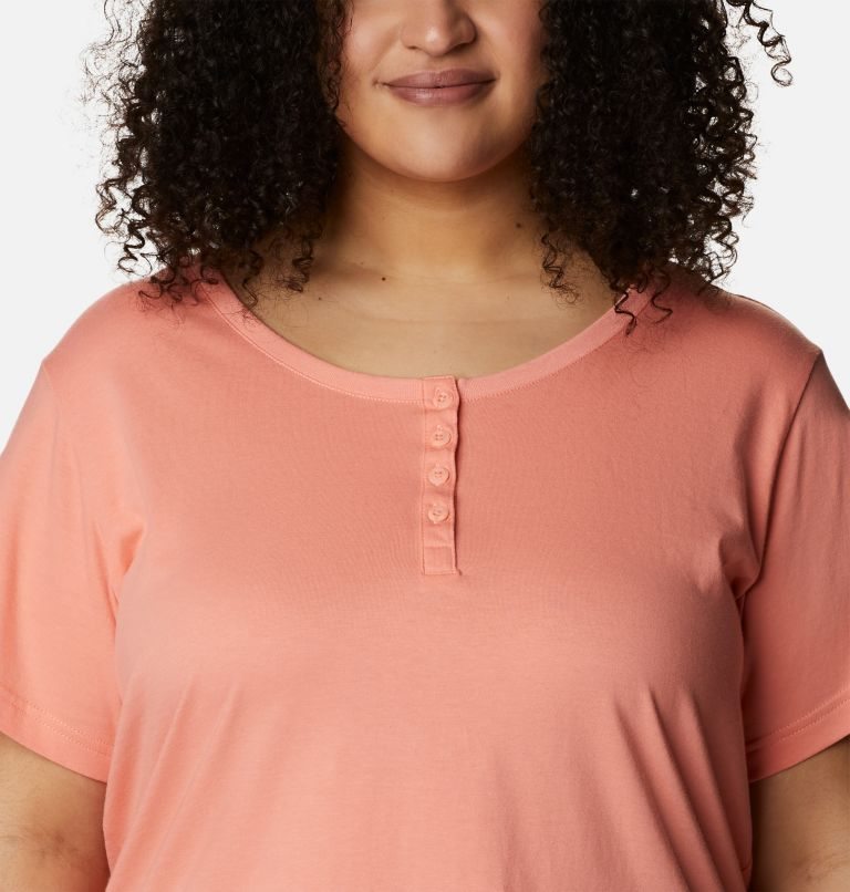 Women's Columbia Sapphire Point Henley T Shirts Coral | Plus Size CA-T6C1A